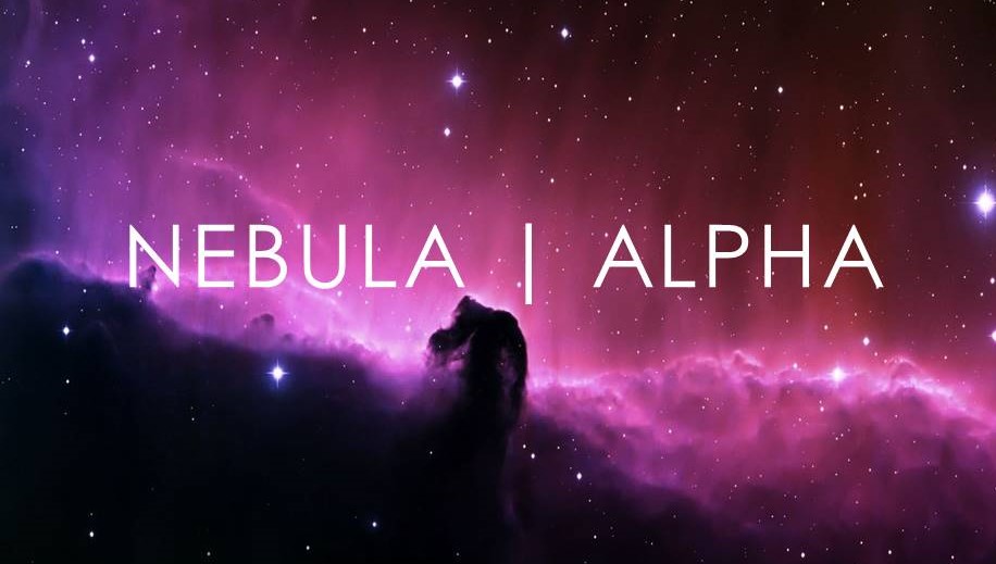 NEBULA | ALPHA wordmark over a purple and pink nebula